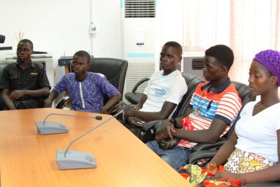 Some of the 10 persons rescued from the kidnappers’ hideout in the mountainous forest of Kuje Area Council, Abuja, when they were brought to the FCT Minister’s office …Monday. 
