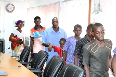 Some of the 10 persons rescued from kidnappers’ hideout in the mountainous forest of Kuje Area Council, Abuja, when they were brought to the FCT Minister’s office …Monday.    
