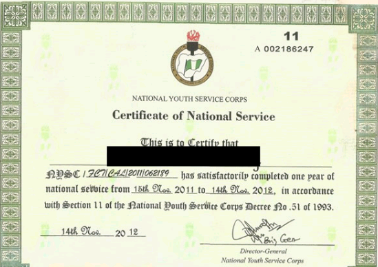 NYSC Certificate