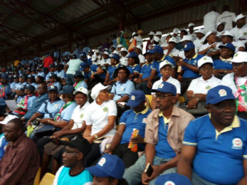 Workers at the May Day celebration at the the Agege Stadium this morning