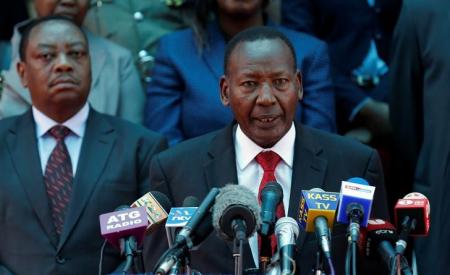 Kenya’s Interior Minister Joseph Nkaissery addresses a news conference in Nairobi, Kenya, May 11, 2016. REUTERS/Thomas Mukoya/Files