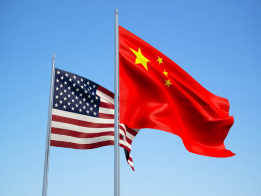 USA and China flags. 3d illustration