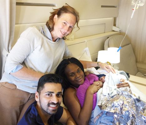 Dr. Sij Hemal, Toyin and baby Jake on board Air France