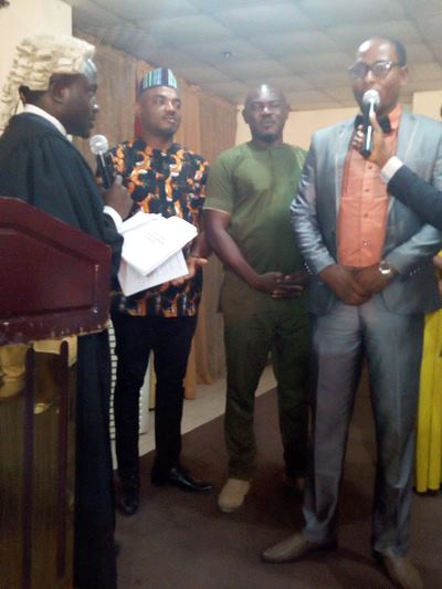 Alvin Ahmed, new Chairman, Actors Guild of Nigeria (FCT) taking oath of office