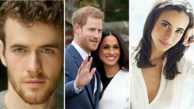 L-R: Actor Murray Fraser (to portray Harry); Prince Harry and Fiance Meghan Markle; Actress Parisa Fitz-Henley (to portray Meghan) in the Film `Harry & Meghan: A Royal Romance.’