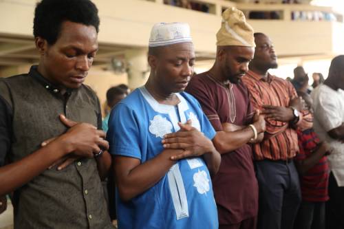 Sowore praying at a mosque in Ibadan, Oyo State