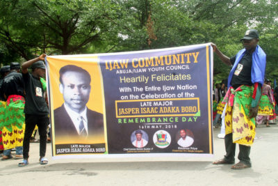 Members of the Ijaw Community, Abuja youth council display Isaac Boro barner (2) (1)