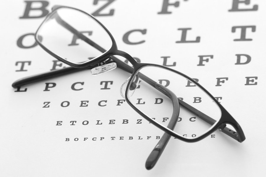 Eye glasses on a test chart