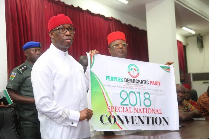 Delta-Governor-and-Chairman-of-PDP-Convention-Planning-Committee-Ifeanyi-Okowa-with-Ebonyi-State-Governor-Dave-Umahi-who-is-secretary-of-the-Committee-after-their-inauguration