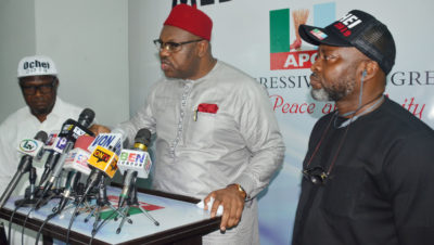 Pic. 37. Delta State APC Governorship Aspirant, , Mr Mustapha briefs newsmen in Abuja