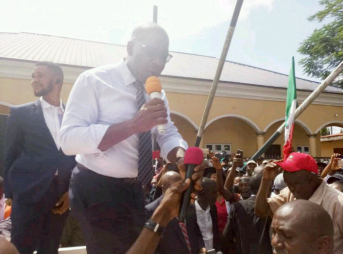 Governor Obaseki addressing the protesters