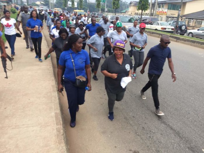 Justice (Mrs) Ikponmwen (in hat) leading the judiciary workers on charity walk