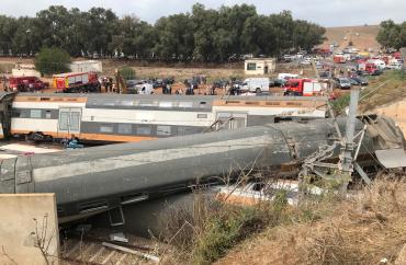 A general view shows the site of train derailment at Sidi Bouknadel near the Moroccan capital Rabat