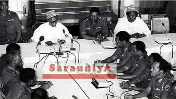 Shagari with Buhari and others in 1983 before the coup