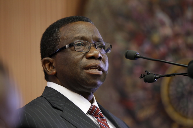 Nigeria’s Minister of Health Isaac Folorunso Adewole attends an emergency National Council on Health meeting on the control of Lassa Fever in Abuja