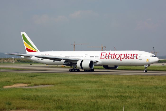 An Ethiopian Airline Boeing 777-300 that ran into bad weather in Lagos