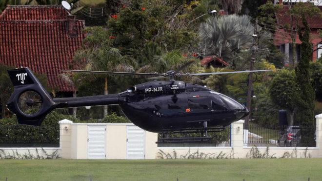 Neymar’s Airbus helicopter landing at the training ground in Rio de Janeiro