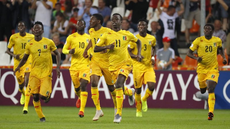 Jubilant Malian players after edging out Argentina on penalties