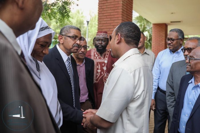 Prime minister Abiy Ahmed with opposition leaders in Khartoum