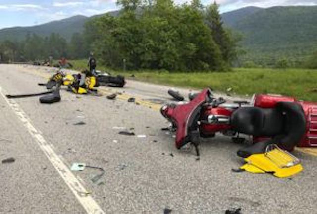 Some of the crushed bikes after the accident in New Hampshire, United States
