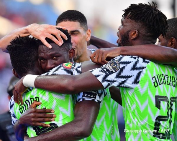 Super Eagles celebrate with Emeruo