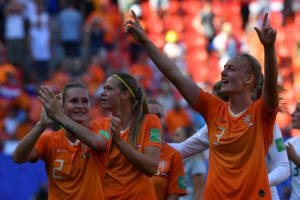 The Dutch women’s team celebrate historic semi-finals qualification