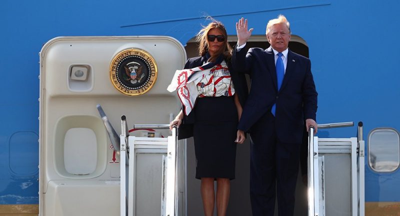 Trump and Melania on arrival at Stansted Airport near London Monday morning