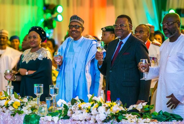 l-R Aisha Buhari, President Buhari, President Hage Geingob of Namibia and President George Weah of Liberia