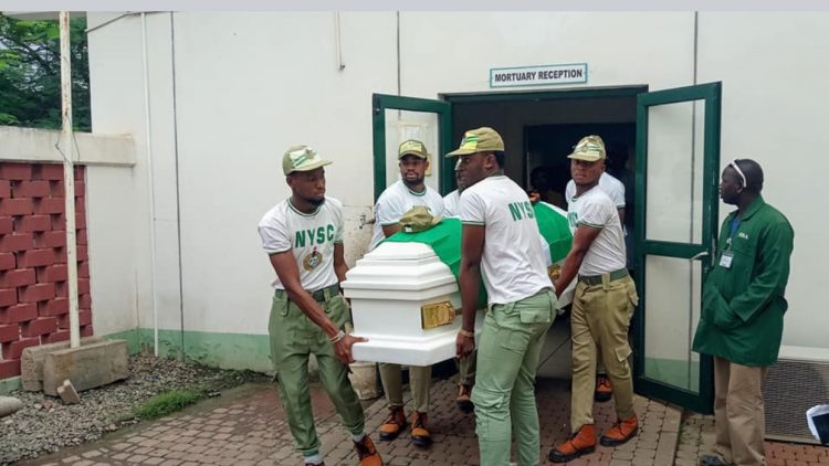 Corps members carry Precious Owolabi’s casket