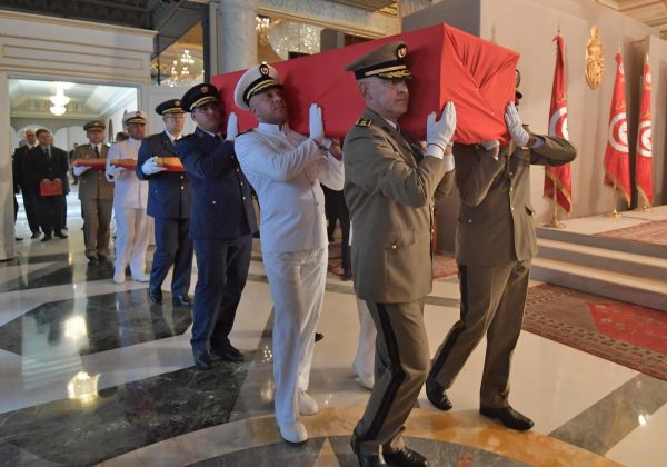 Military officers with the coffin of President Essebsi