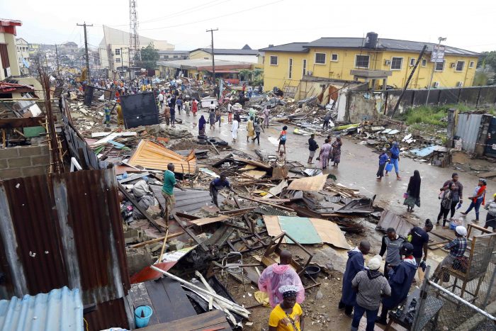 Demolished buildings on Kosoko street, Ojodu Berger, Lagos this morning