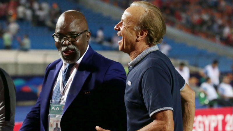 NFF President Amaju Pinnick and coach of Super Eagles Gernot Rohr
