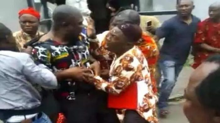 Senator Ike Ekweremadu being manhandled in Germany by IPOB members