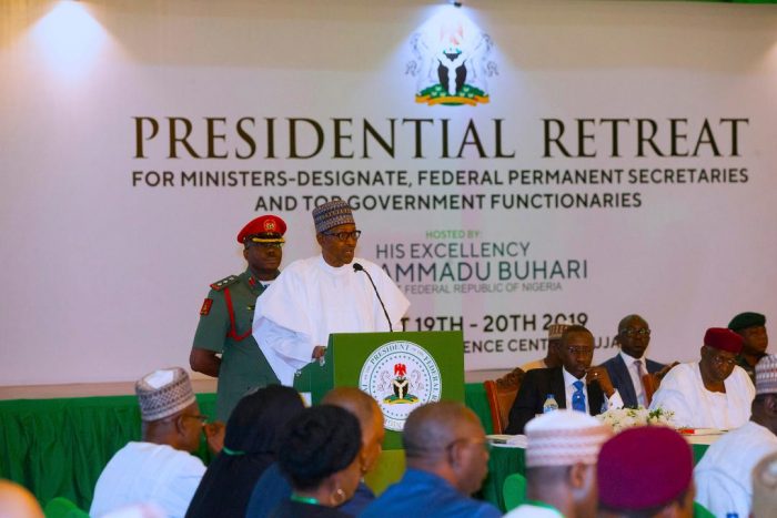 Buhari at a retreat for ministers-designate in Abuja today