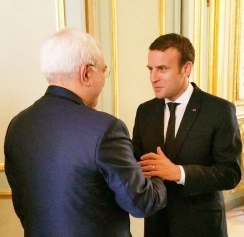 Javad Zarif, Iran’s foreign minister with Macron in Paris