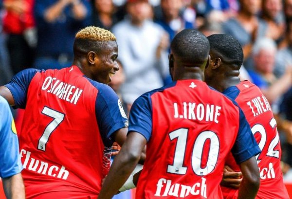 Osimhen, left celebrates with other Lille players