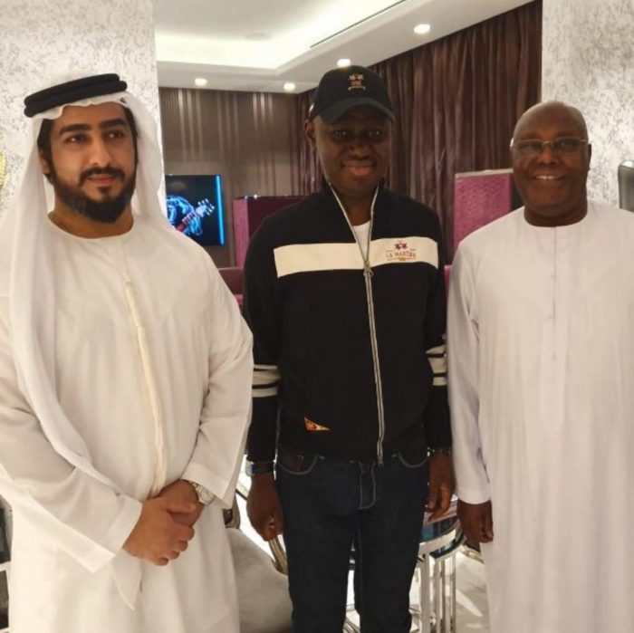 Alhaji Atiku Abubakar (right), Timi Frank and an unidentified associate in Dubai recently (1)