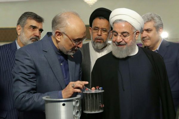 Head of Iran’s nuclear agency, Ali Akbar Salehi with President Hassan Rouhani