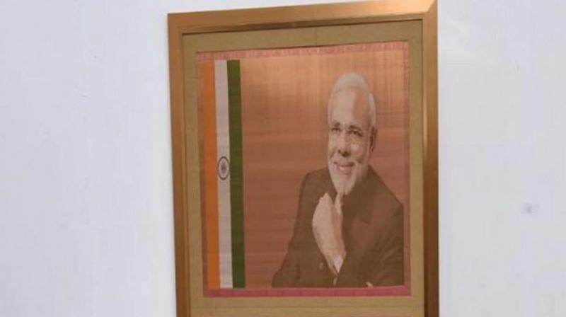 Portrait of Modi done on silk also for sale