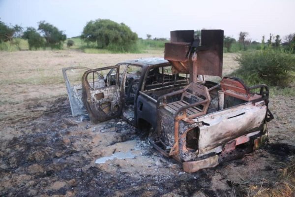 The terrorists gun truck destroyed during the attack