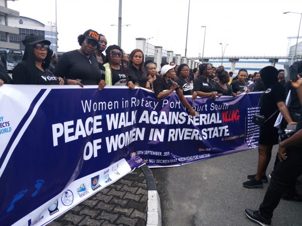 The women in front of Government House in Port Harcourt
