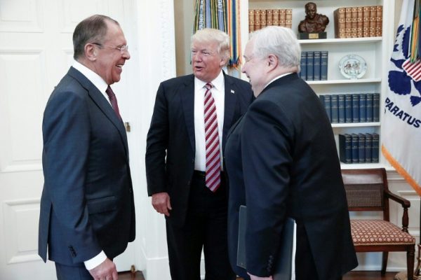 Trump and Sergei Lavrov, Russian foreign minister and Sergei Kislyak Russian ambassador in May 2017