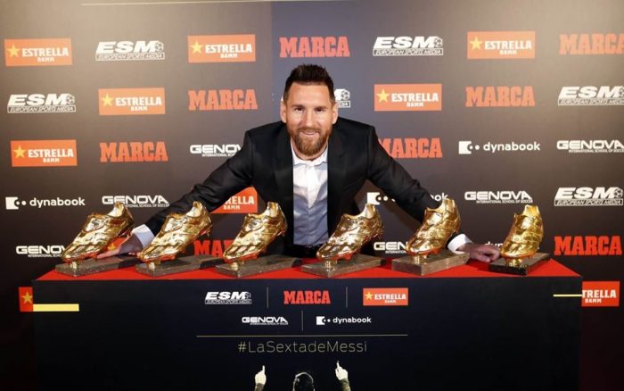 Lionel Messi with his 6 Ballon D'Ors