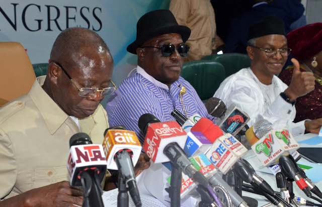 Oshiomhole, El-Rufai at the inauguration of the councils in Abuja on Friday