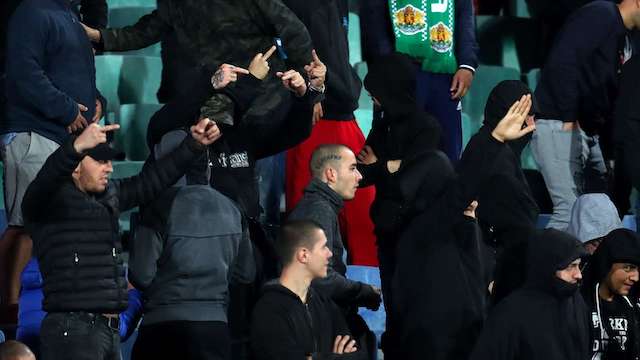 racist gestures by Bulagarian fans in the stands on Monday