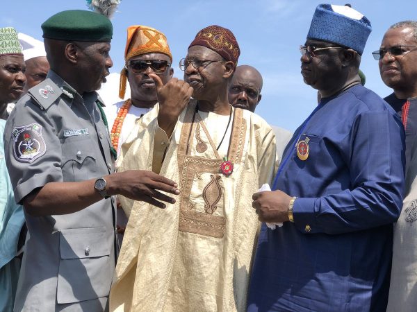 Alhaji Lai Mohammed, Clement Ike and Geoffrey Onyeama at the Seme border