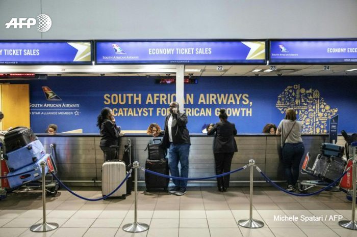An SAA(South African Airways) counter: flights will resume on Saturday