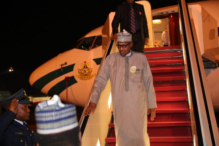 Buhari disembarks from Air Force plane