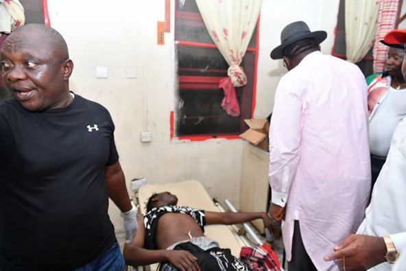 Governor Dickson visits one of the injured in Nembe bloody clash between party thugs