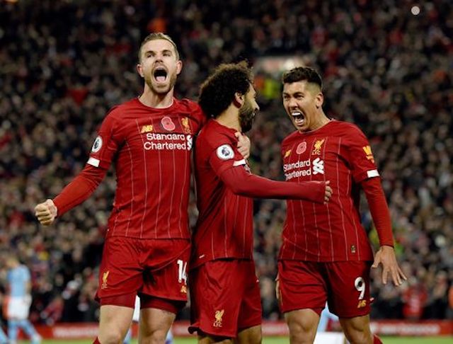 R-L, Fabinho, Salah: put Liverpool ahead of City in first half